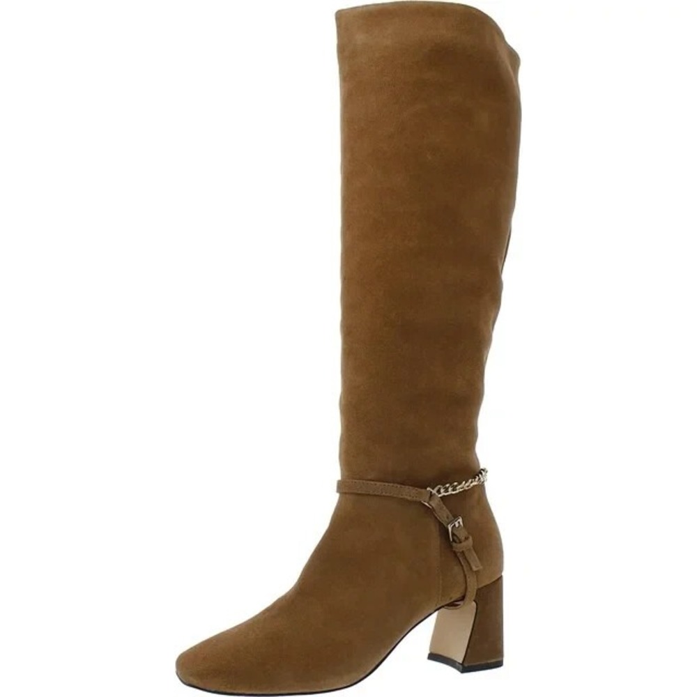 Sanctuary Women's Electric Chain Trim Suede Tan Knee High Boots Sz 6.5 NEW
